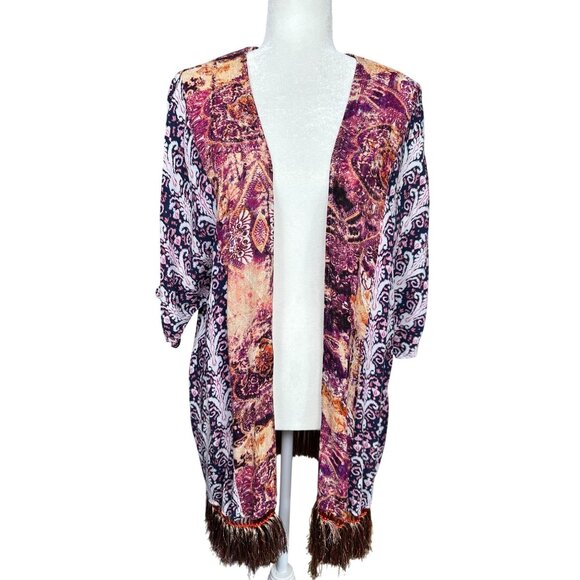 Umgee Sweaters - Umgee Open Cardigan Duster Sweater Medium Boho Kimono Fringe Festival Gypsy